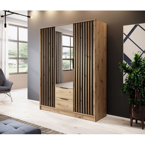 Armoire 3 portes MELODIE 155 cm chêne avec miroir (1/3)
