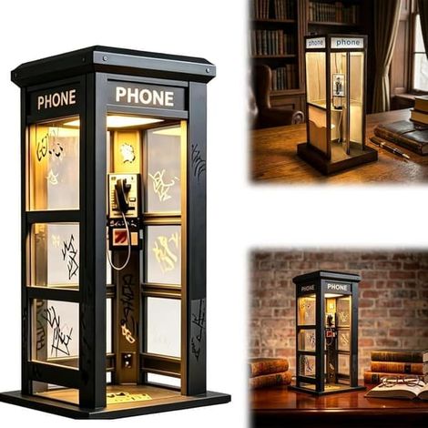 Cabine téléphonique vintage, design rétro classique, lumière LED chaude, lampe cabine téléphonique compatible avec la décoration de la chambre, du bureau à domicile, du bureau et du bar (1/5)