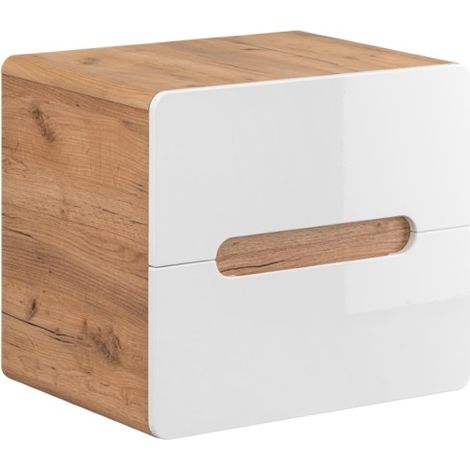 Möbelwaschtisch ERBANO – Helles Eichenholz und Hochglanzweiß – 60x53 cm – 2 Schubladen – Zum Aufhängen