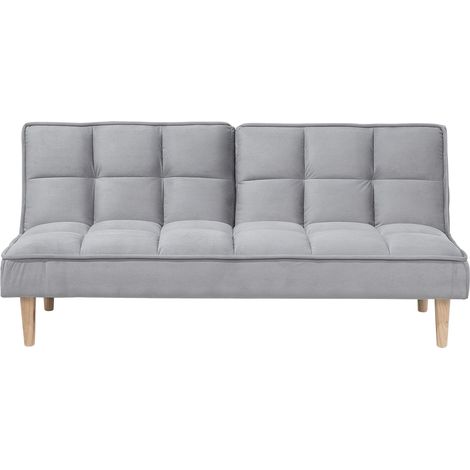 Canapé Clic-Clac 3 Places Revêtement en Tissu Gris Clair à Carreaux avec Fonction Lit pour Salon Scandinave Moderne Beliani