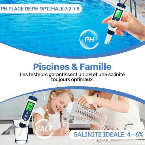 Ph Metre, 5 en 1 PH/TDS/EC/Salinité/Thermomètre, Testeur ph à Écran LCD, Testeur pH Piscine IP67 Étanche, pH Metre Haute Précision (± 0.01), Adapté à l'Eau Potable, Aquariums, Piscin (1/5)