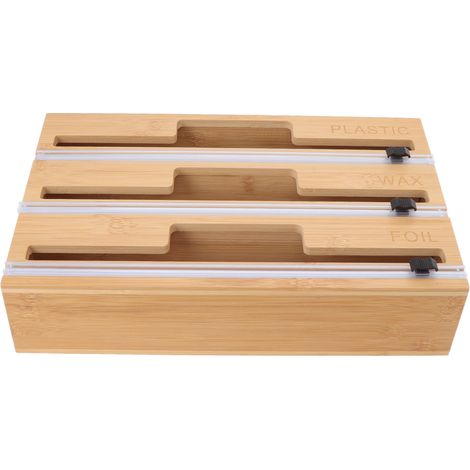 Distributeur de film plastique avec coulisse 3-en-1, boîte de rangement en bambou pour aluminium et papier ciré, tiroir de cuisine. (1/5)