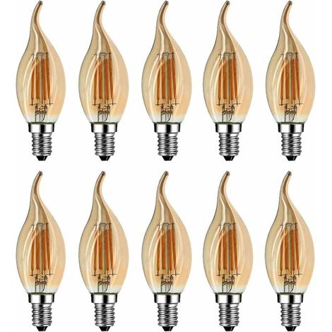 [NON UTILIZZATO] Lampadina LED E14 a fiamma, 4 W equivalente a lampadina alogena/incandescente da 40 W, bianco caldo 2700 K, fiamma a candela LED da incasso, fascio di luce a 360°, CRI80, vetro marron