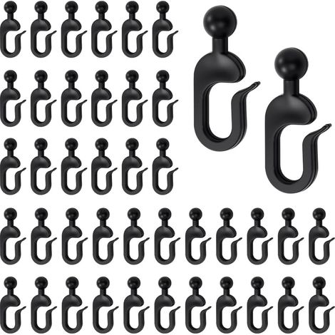 50 PCS Crochets de Rideau en Plastique, Crochets pour Rideaux de Tonnelle, Crochets Rideau Rail Glisseur Pergola, Crochet Rideaux Camping Car pour Ridesau de Douche et Moustiquaire, Noir (1/5)