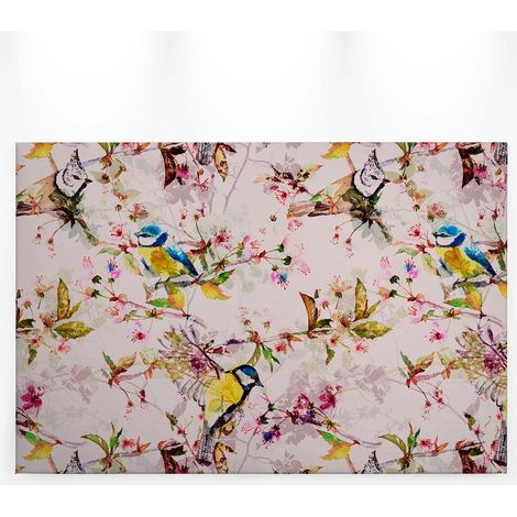 Tableau coloré rose, bleu et jaune | Tableau sur toile printemps pour chambre de fille | Tableau tendance fleurs et oiseaux - 0,9 x 0,6 m (1/5)