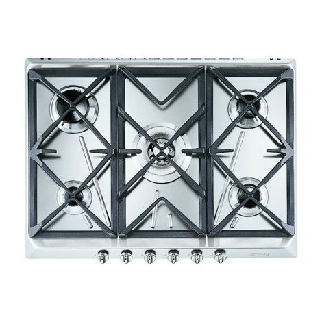 Smeg – Plaque de cuisson intégrée SRV576GH5 – Acier inoxydable – 70 cm – Gaz 5 foyers – Brûleur large 2550 W