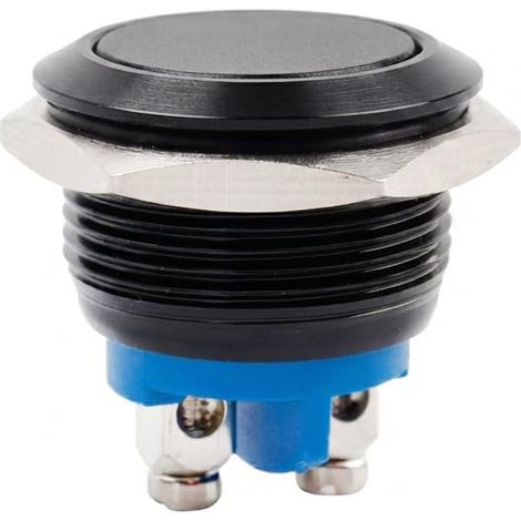 Bouton Poussoir 19mm Momentané 3A 12-250V Métal, Borne à Vis 1NO SPST, Coque Noire, Interrupteur Poussoir, Démarrage DIY, Voiture Moto Bateau Industriel (1/5)