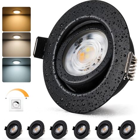 Spot LED Encastrable Salle de Bain IP44 Dimmable Noir, Trou 68mm 80mm, 7W Blanc Chaud / Neutre / Froid, Pour Cuisine Salon, Lot de 6 (1/5)