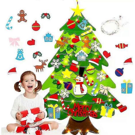 Sapin de Noël en feutrine à faire soi-même, cadeau idéal pour les enfants, avec 32 décorations détachables et une guirlande lumineuse LED pour les fêtes de fin d'année.