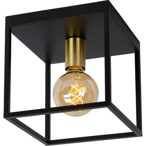 Plafonnier Lucide Ruben métal noir 22 cm E27 40W IP20 (1/2)