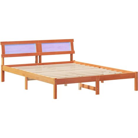 Lit double Lit adulte Cadre de lit avec tête de lit Brun cire 160 x 200 cm Pin massif (1/5)