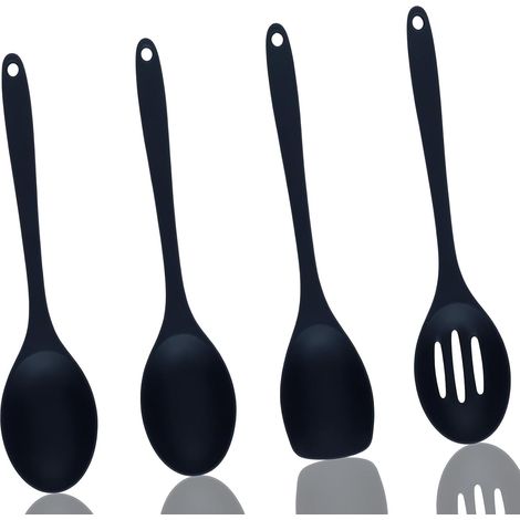 Set di 4 utensili da cucina in silicone, comprendente un cucchiaio da cucina, una spatola e un coltello a lama ricurva materiale in silicone antiaderente, adatto alla cottura al forno. (1/4)