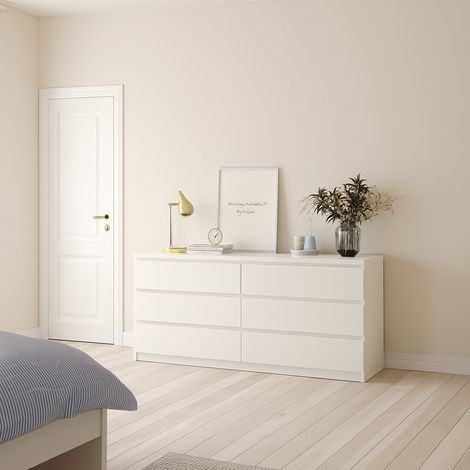 Dmora Commode à six tiroirs, coloris blanc brillant, 153 x 70 x 50 cm