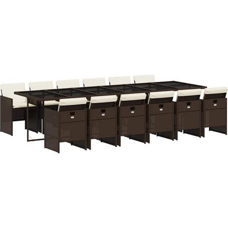 Maison Exclusive - Set da Pranzo da Giardino 13pz con Cuscini Marrone Polyrattan
