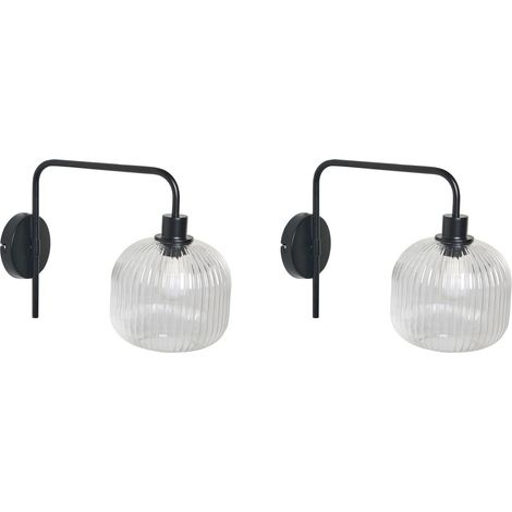 Wall Lamp Black Iron Glass Drum Shade Light Bedroom Living Room Modern Industrial COMAPALA