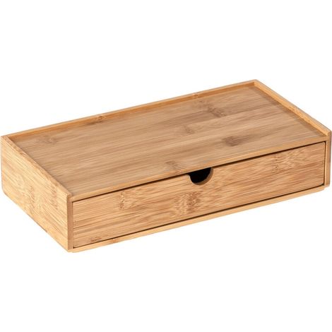 Organisateur de salle de bain en bambou 28x6x14cm – Résistant à l'humidité – Pour cosmétiques et accessoires – Design naturel (1/5)
