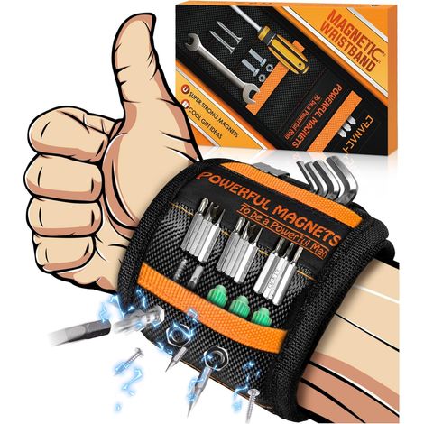 Bracelet magnétique robuste 15 aimants, 2 poches et 4 porte-stylos, idéal pour clous, tournevis, forets, écrous, ceinture d'outils DIY, cadeau pour fête des pères, menuisier, réparateur. (1/2)