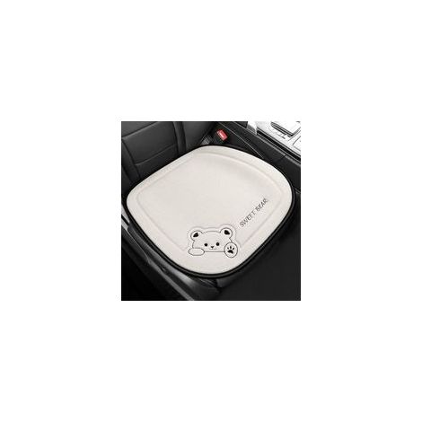 Coussin Voiture Siege en Pur Lin, Coussin de Siège de Voiture, Coussin de Siège Auto avec Ours de Dessins Animés, Housse de Siège Voiture Auto Antidérapant pour Car SUV (Blanc, 50x50cm) (1/5)