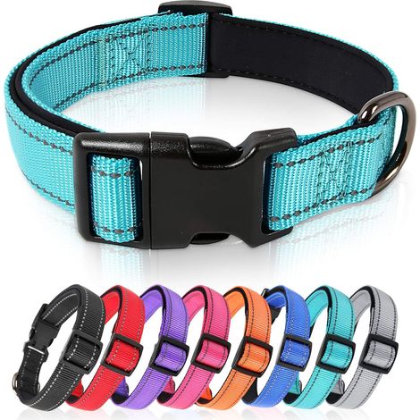 Collier réglable pour petit chien en nylon doux et respirant réfléchissant (L, bleu ciel)