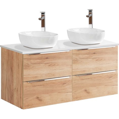 Meuble double vasque 120cm April Bois et Blanc (1/5)