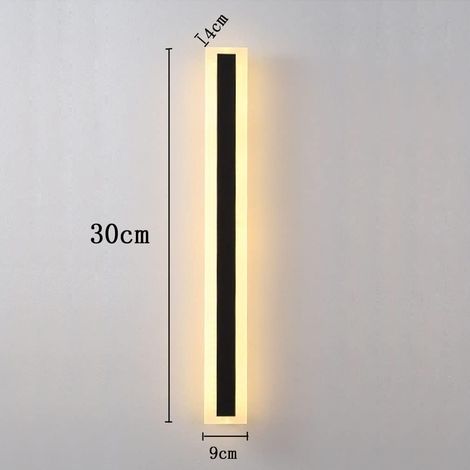 Applique longue LED Villa Applique murale Villa Porche Applique intérieur Appliques murales Noir Long Light Strip Aluminium Applique murale extérieure-30CM, Lumière chaude [Classe énergétique A] (1/2)
