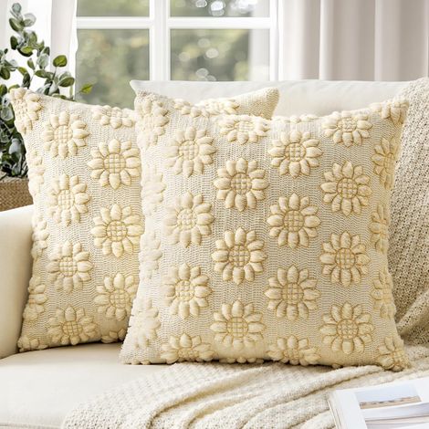 New Spring Sunflower Pillowcase, Quilted Plush Pillow, Sunflower Backrest Pillow, Living Room Pillowcase - Yellow - 5050cm