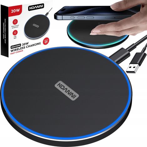 Caricabatterie wireless a induzione QI KOANNI da 20 W con LED e cavo USB-C da 1 m