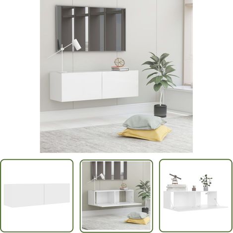 INLIFE Meuble TV Blanc 100x30x30 cm Aggloméré (1/5)