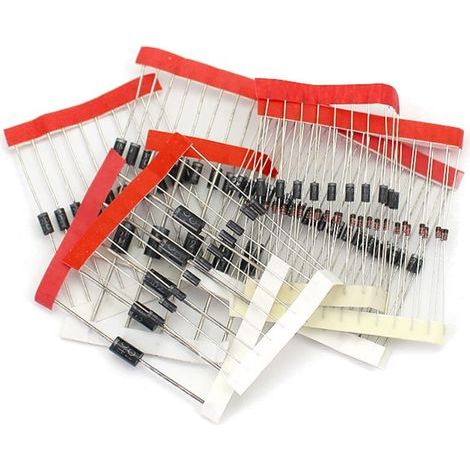 Ensemble de 100 pièces 8 Values Rectifier Diodes Bag Assortment Kit pour Arduino (25 x 1N4148, 25 x 1N4007, 10 x 1N5819, 10 x 1N5399, 10 x FR107, 10 x FR207, 5 x 1N5408, 5 x 1N5822) (1/5)