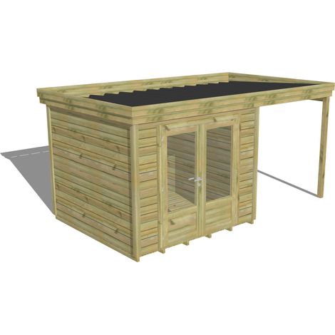 ABRI DE JARDIN bois Pin autoclave 27mm - 4,64x2,64m / 12,3m2 - Bac acier - Plancher bois (1/5)