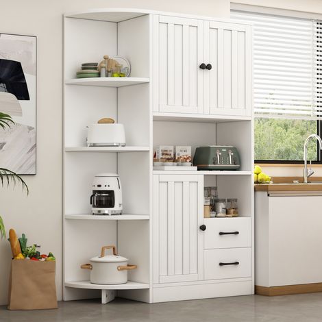 Meuble de rangement d’angle 104 x 35 x 155 cm, 3 portes, 2 tiroirs, blanc DESVIAE (1/5)