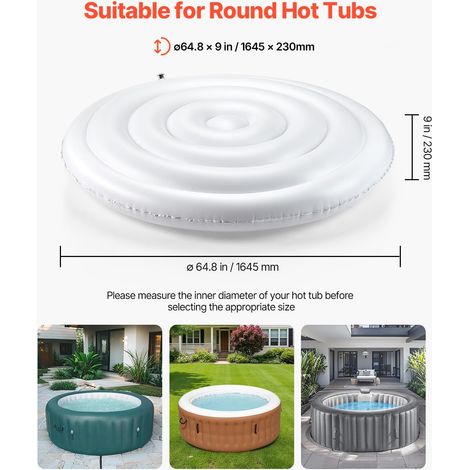 Copertura gonfiabile rotonda per spa da 165 cm, copertura protettiva per spa resistente alle intemperie e impermeabile, copertura termica in PVC, facile installazione, per uso esterno in giardino, bia (1/4)