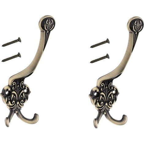 2x crochet double 153mm métal vintage vieux bronze laiton avec vis rustique antique mural cuisine salle de bain porte manteau serviette sac couvert vetement dressing meuble placard (1/2)