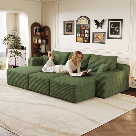 Divano con motivo nuvola di 241 cm, divani rivestiti moderni e minimalisti, comodo divano a forma di L per il soggiorno, seduta profonda con angolo, senza montaggio richiesto, Verde (1/5)