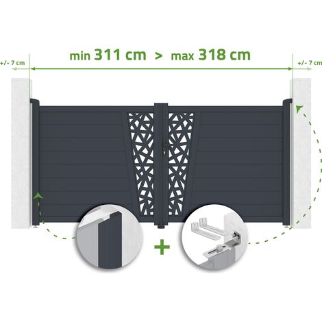 Portail battant ajustable en largeur 3m CERVINA RUIVO H.140cm aluminium gris (1/4)