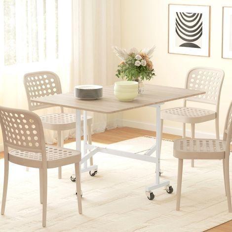 DESMIU Table Extensible 6 Personnes avec 6 Roulettes et Freins pour Salle à Manger, Chêne (1/5)