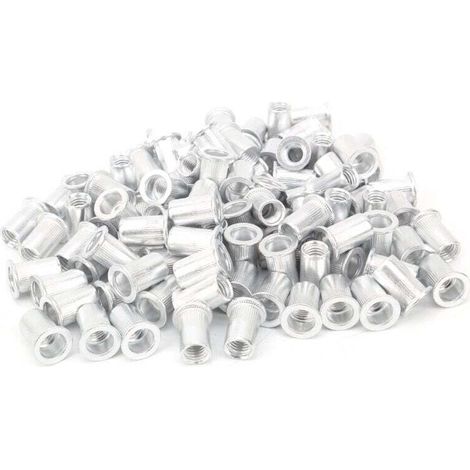 Lot de 100 écrous à rivets M8 à tête plate en aluminium pour acier, alliage, cuivre, plastique