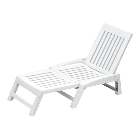 Transat pliant en résine antichoc blanche 177x61x30 cm – Pour jardin, mer et piscine – Confort optimal et design moderne