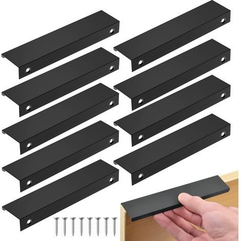 Poignée Cuisine Noir, 10PCS Entraxe 160mm Invisible Poignee de Meuble, poignet de porte cuisine en Aluminium, Noir Poignée Meuble pour Tiroirs Armoires Placard (Entraxe 160mm/ Long 200mm) (1/5)