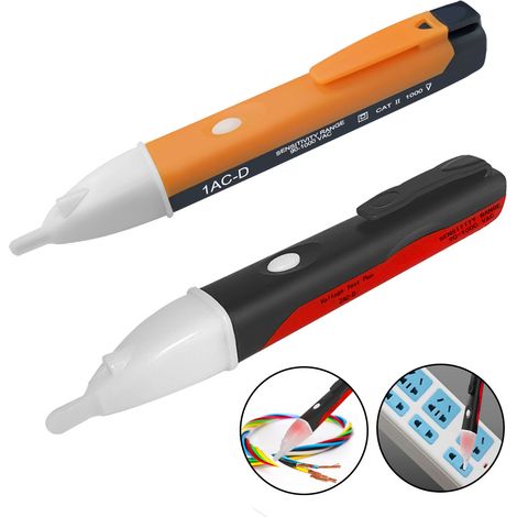Stylo de test à induction orange intelligent 2 pièces, stylo de test de tension rouge, indicateur électrique AC 90-1000V (sans contact + électrique) (1/5)