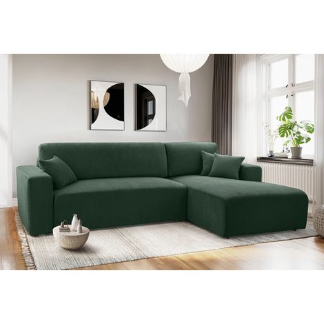 AX LIVING Catea Eckschlafsofa mit Bettkasten R  – Dunkelgrünes Ecksofa 279 cm