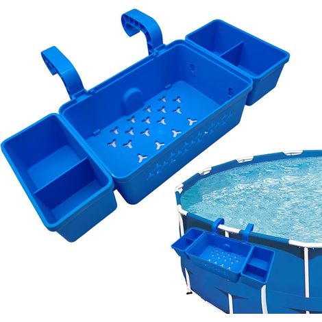 Panier de rangement pour piscine, support de piscine multifonctionnel, doubles rails latéraux bleus (1/5)