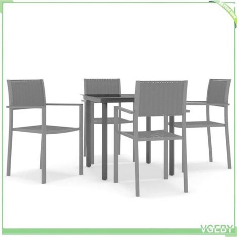 Ensemble à manger de jardin - FAFEICY - Design aspect rotin - Noir - Structure acier enduit de poudre - Table verre 80x80x74 cm (1/5)