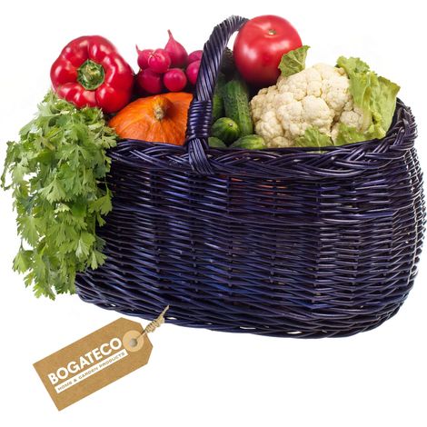 BOGATECO Panier Osier Courses Pique Nique Bleu Marine Grand (1/5)