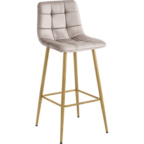 Sgabello Arceto in velluto beige con gambe effetto quercia (1/5)