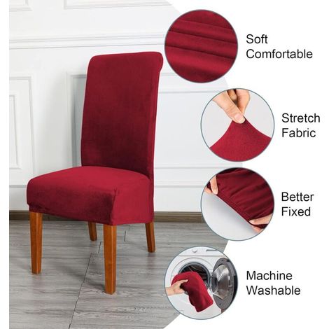 Housse De Chaise - Velours Extensible - Dossier Haut - Pour Chaises Salle À Manger - Taille XL - Lot De 4 (1/5)