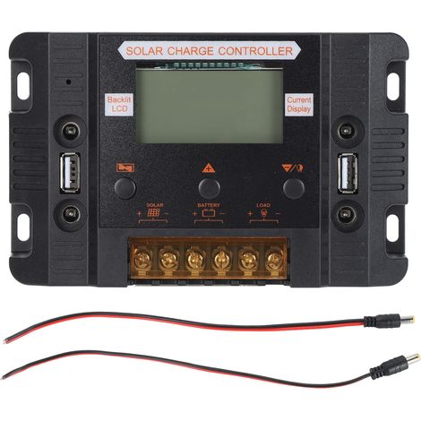 Régulateur solaire 30A 12V/24V LCD Écran rétroéclairé Sortie USB/DC Protection intégrée Auto-détection (1/5)