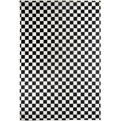 Tapis extérieur, kilim reversible motif damier LYN2 X REVERSIBLE 120x170 noir et blanc