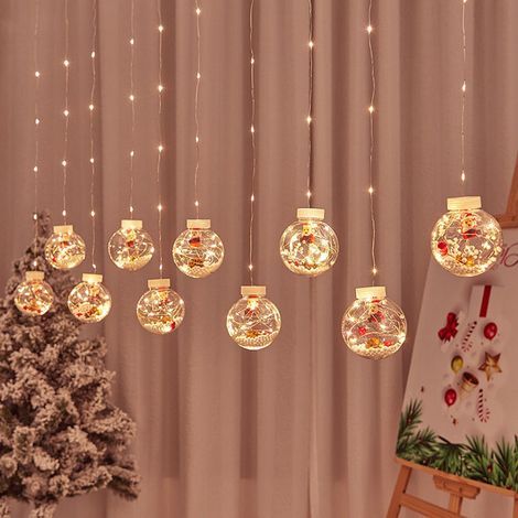 Weihnachtsmann-Lichterkette aus PVC, Lichterkette mit Kugeln, warmweißer Lichtervorhang (1/5)