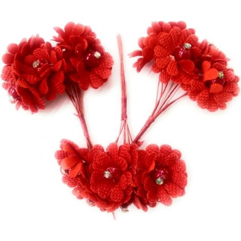 Vtizikl 72 Fiori Artificiale Rosso Tessuto Glitter Bocciolo Finte Segnaposto Wedding -